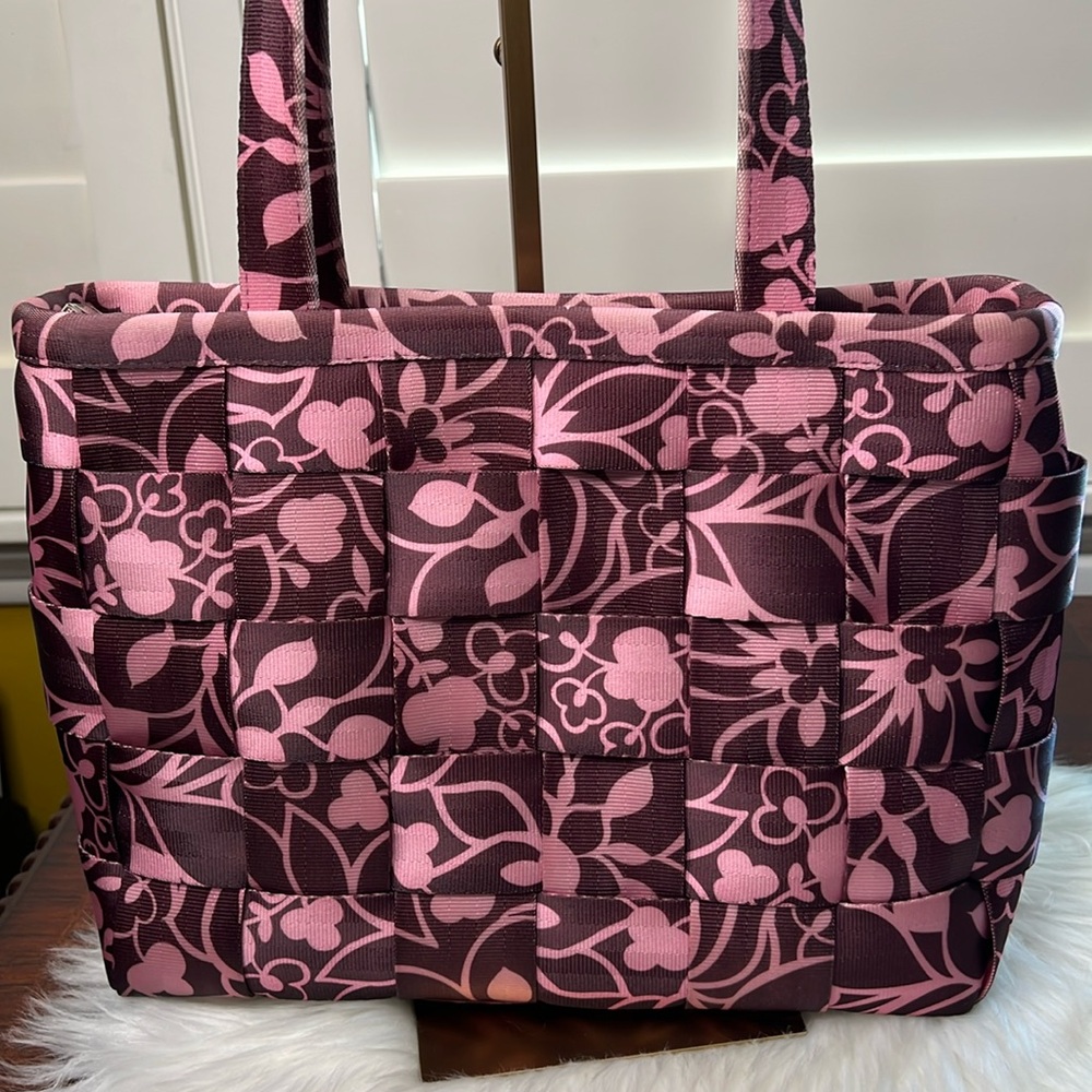 HARVEYS Seatbelt Classic Brown & Pink Leaf and Florals Shoulder Bag Vintage EC - Picture 3 of 17